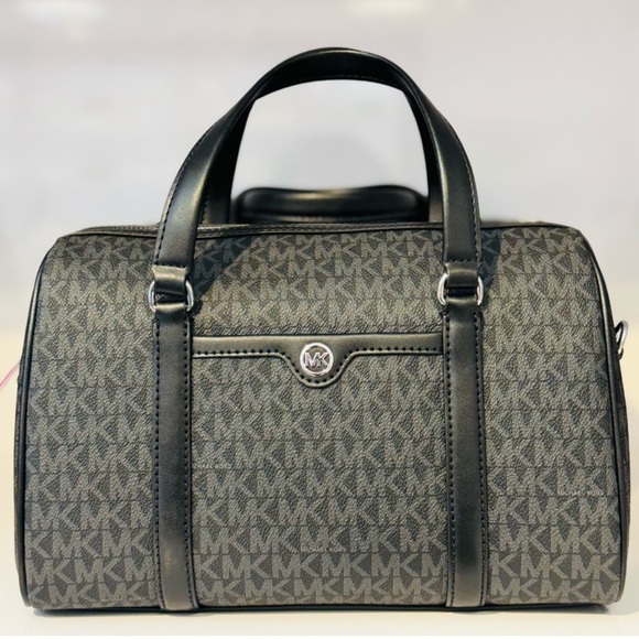 Michael Kors Medium Travel Duffle Satchel Bag Black Signature - Picture 1 of 5